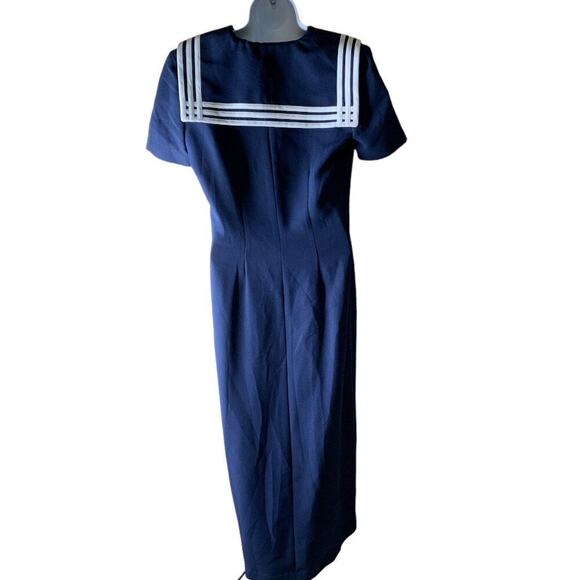 Vintage Amanda Smith Maxi Dress Size 10 Petite Navy Stripes Sailor Nautical - Picture 4 of 8